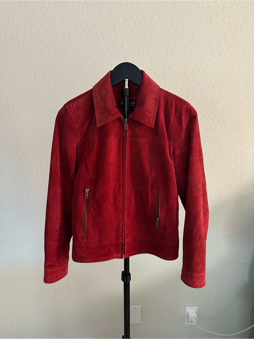 Style & Co. Red Genuine Leather Zip-Front Jacket size Petite Small
